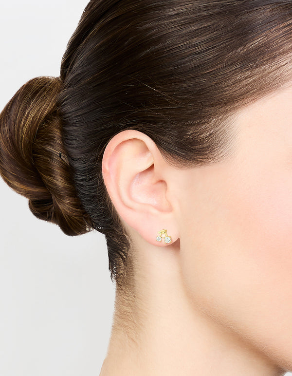 Gold Plated Sterling Silver Cubic Zirconia Cherry Stud Earrings