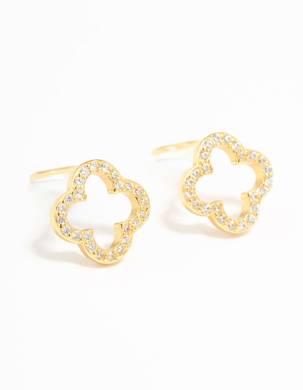 Gold Plated Sterling Silver Cubic Zirconia Flower Stud Earrings