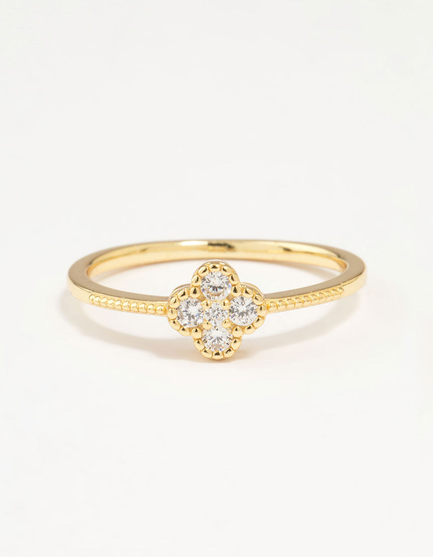 Gold Plated Sterling Silver Cubic Zirconia Flower Ring