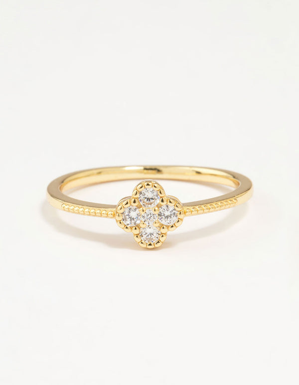 Gold Plated Sterling Silver Cubic Zirconia Flower Ring