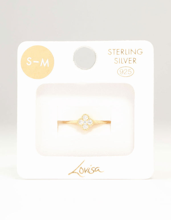 Gold Plated Sterling Silver Cubic Zirconia Flower Ring