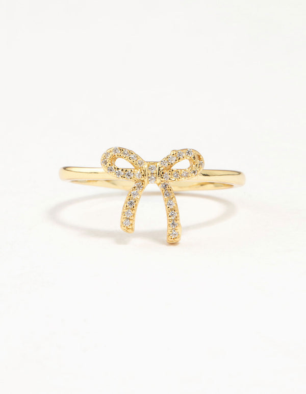 Gold Plated Sterling Silver Cubic Zirconia Bow Ring