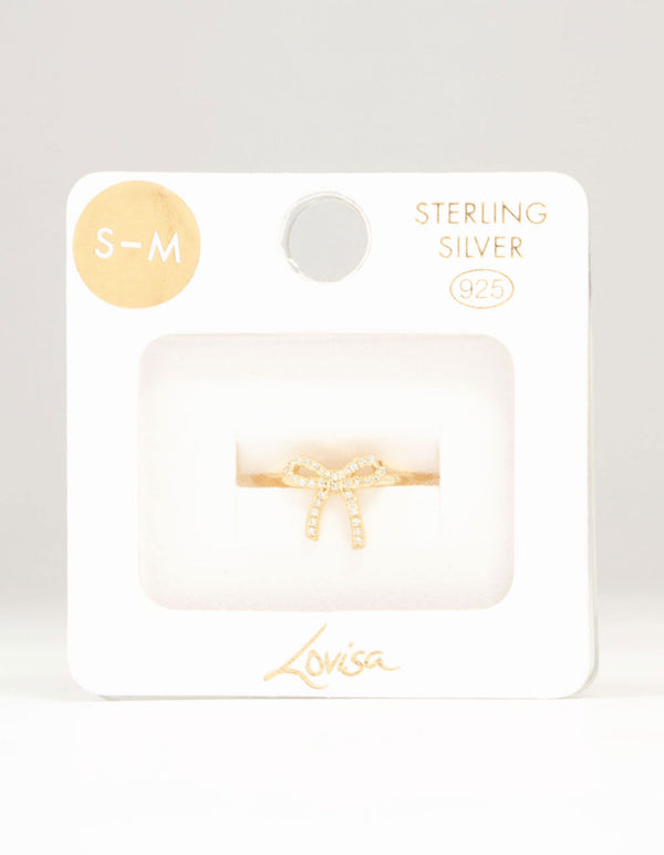 Gold Plated Sterling Silver Cubic Zirconia Bow Ring