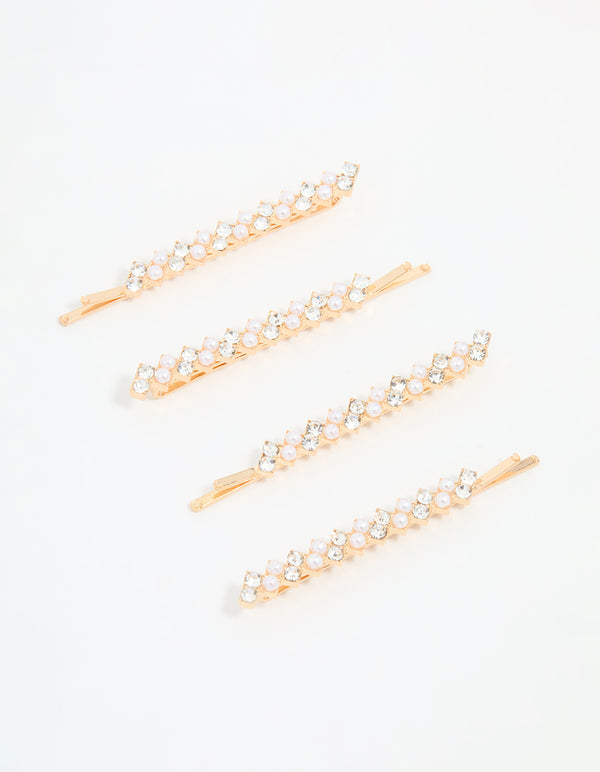 Gold Pearl Zigzag Hair Slides 4-Pack