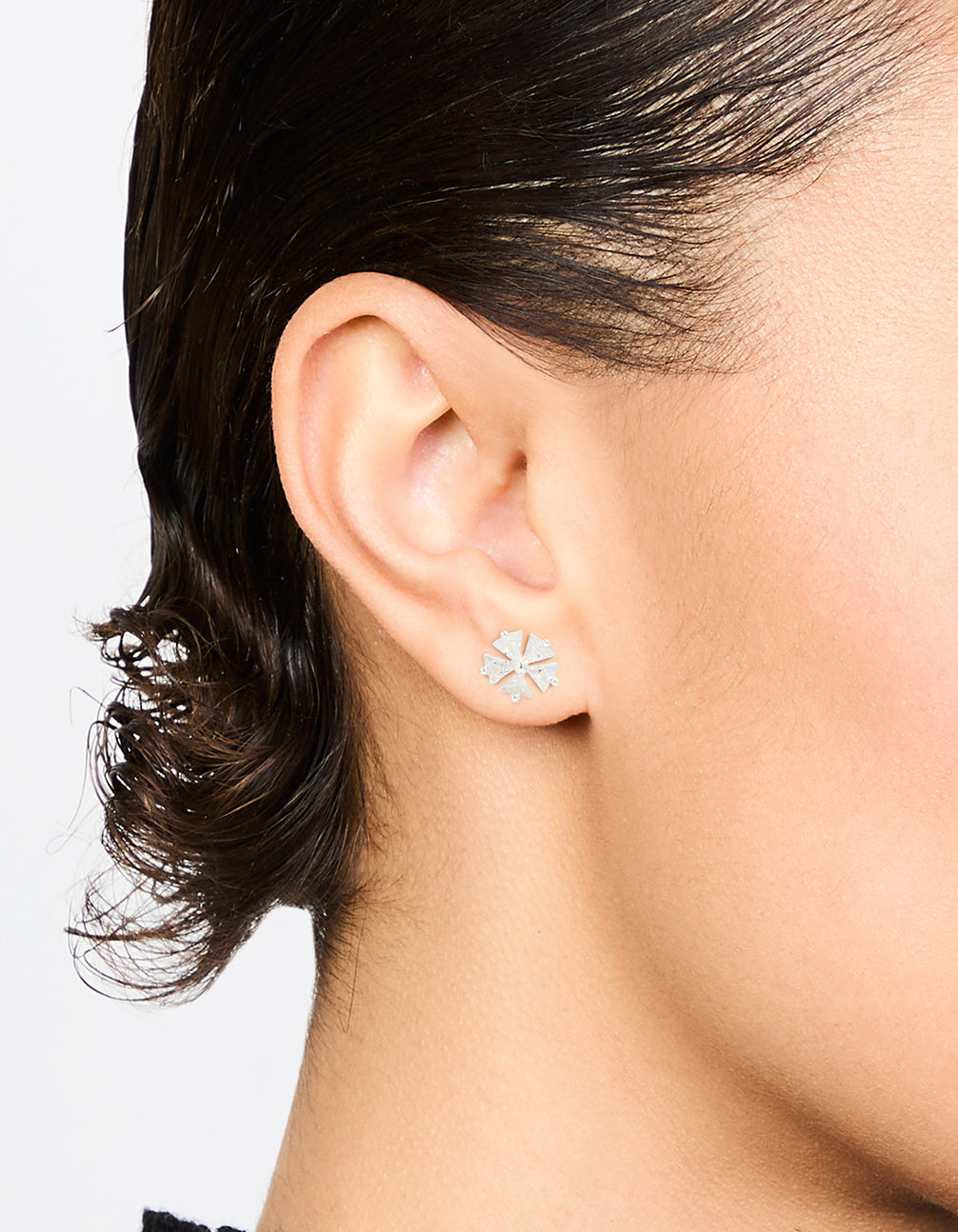 Sterling Silver Cubic Zirconia Petal Stud Earrings