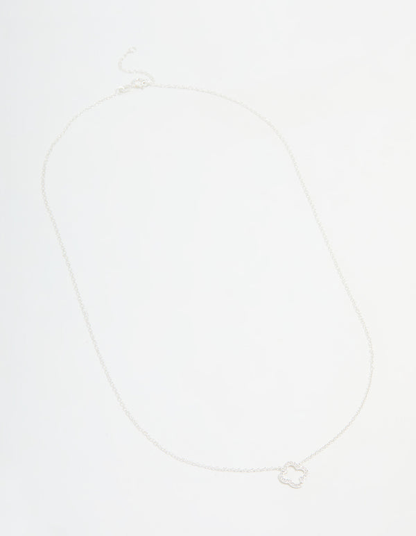 Sterling Silver Cubic Zirconia Flower Pendant Necklace