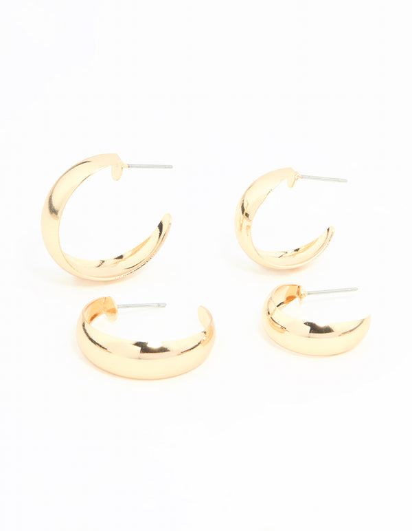 Gold Teardrop & Round Hoop Earrings 2-Pack