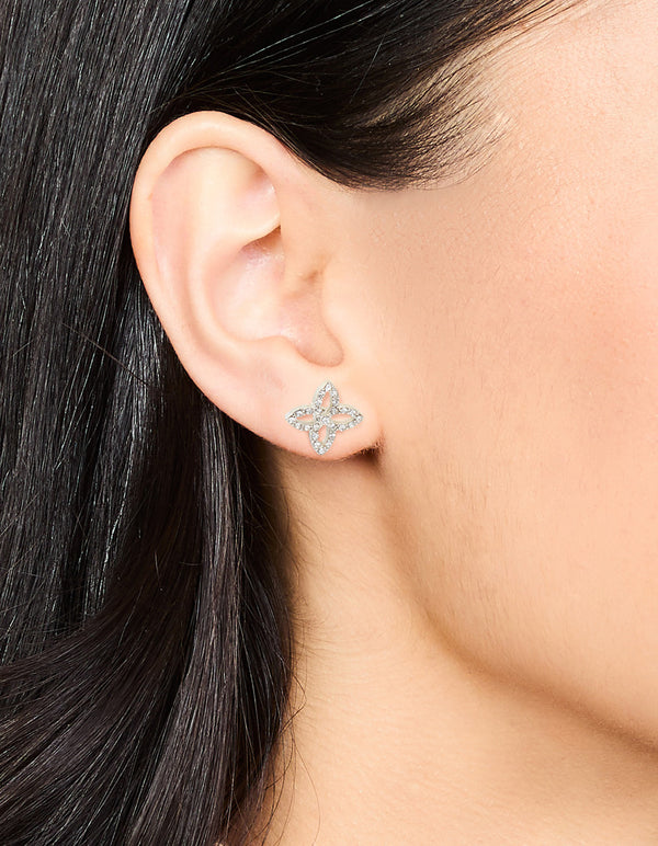 Surgical Steel Diamante Flower Stud Earrings