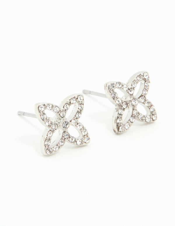 Surgical Steel Diamante Flower Stud Earrings