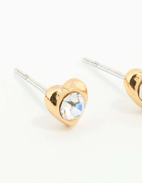 Gold Plated Surgical Steel Diamante Heart Stud Earrings