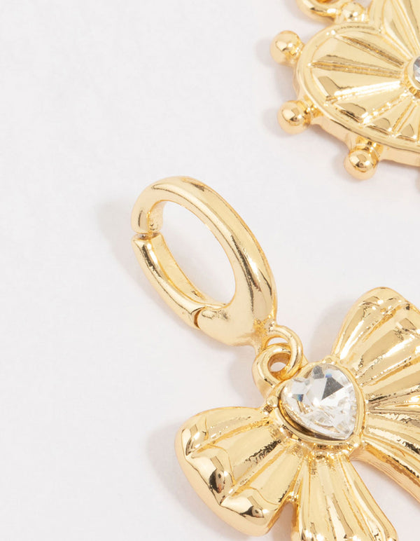Gold Plated Bow & Heart Charms 3-Pack