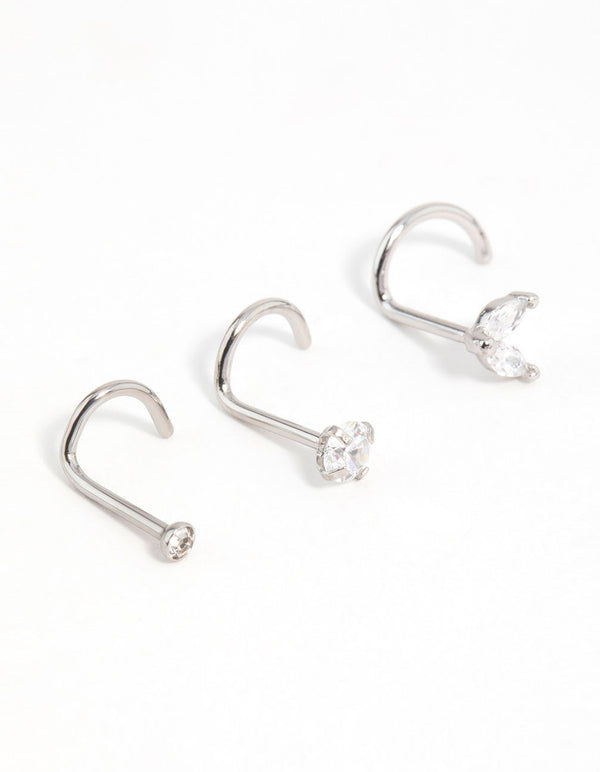 Surgical Steel Cubic Zirconia Butterfly & Round Nose Stud 3-Pack