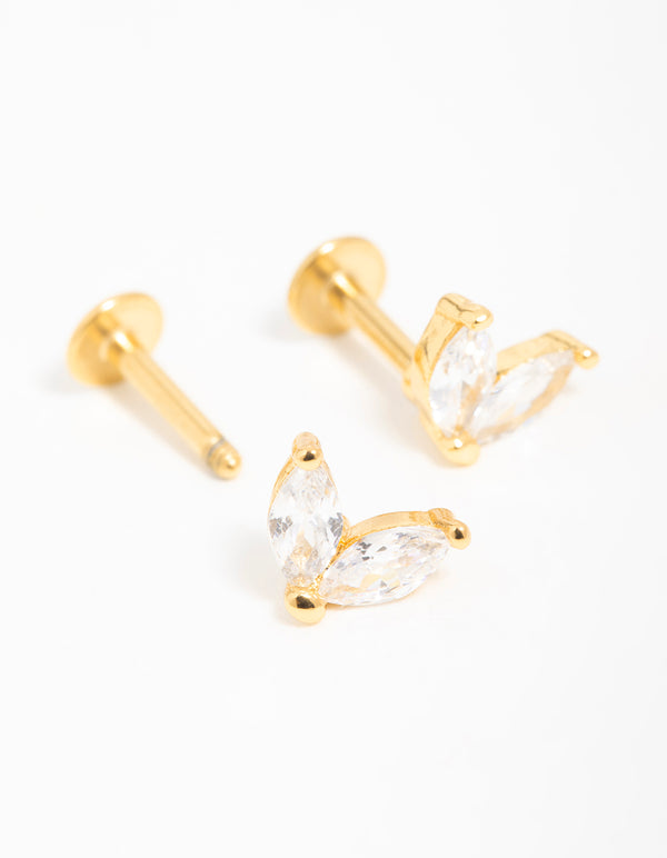Gold Plated Surgical Steel Cubic Zirconia Flat Back Stud 2-Pack