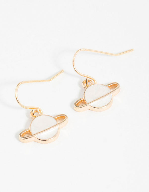 Gold Planet Hook Earrings
