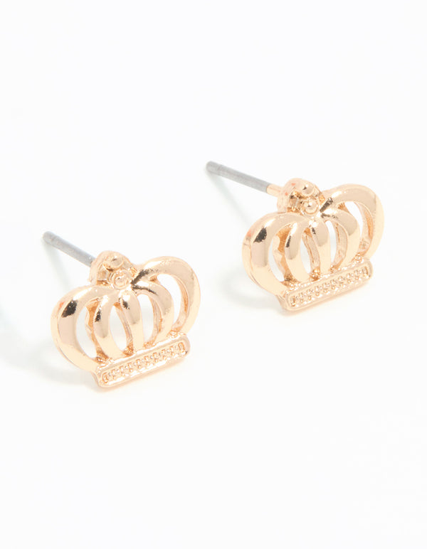 Gold Crown Stud Earrings