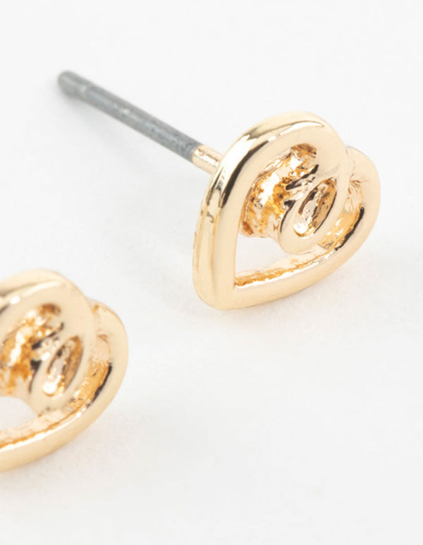Gold Twisted Heart Stud Earrings