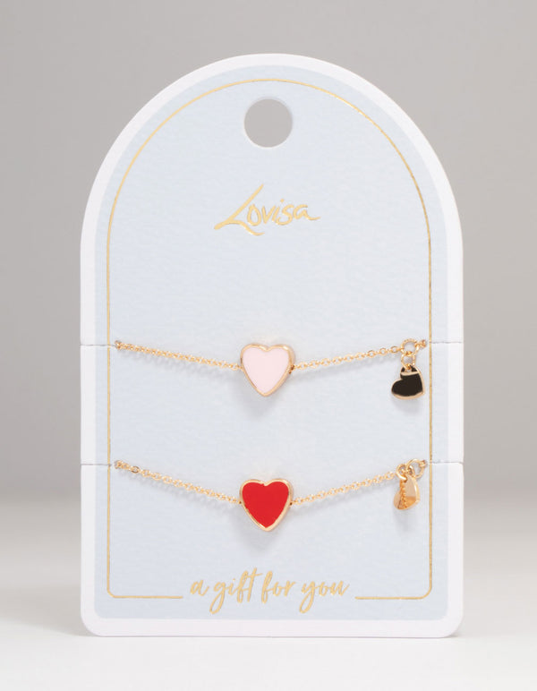 Gold Heart Charm Bracelets 2-Pack