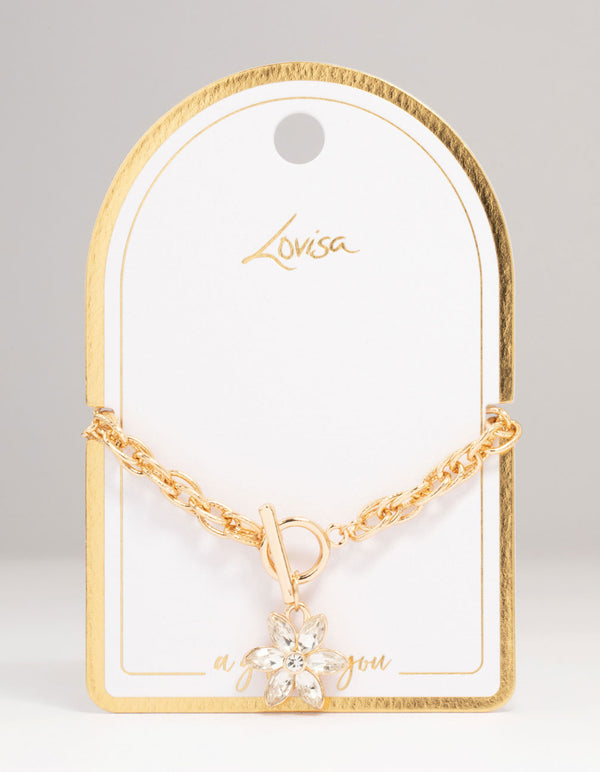 Gold Diamante Flower Charm T & O Bracelet