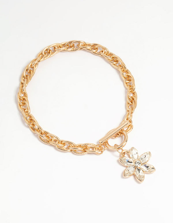 Gold Diamante Flower Charm T & O Bracelet
