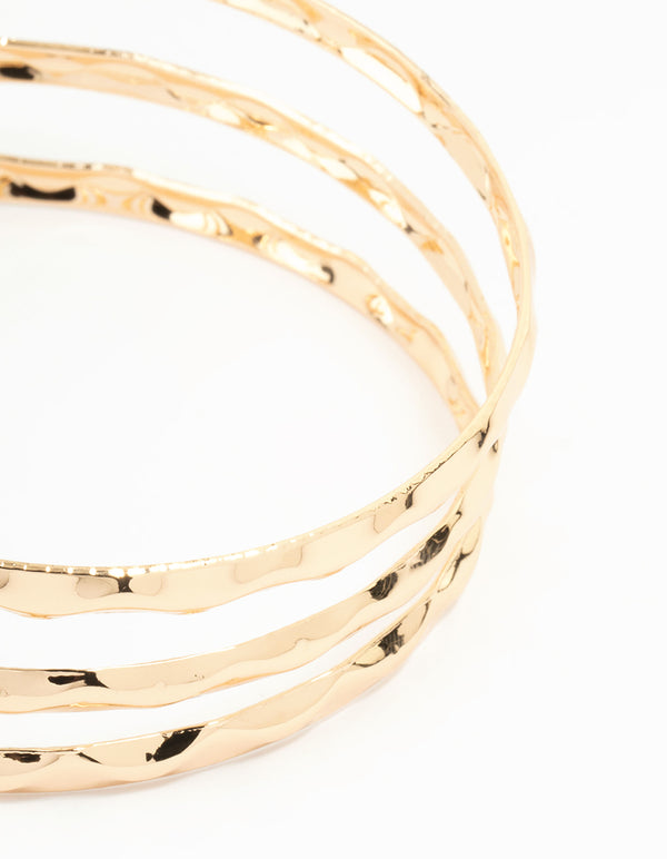 Gold Hammered Multirow Wrist Cuff
