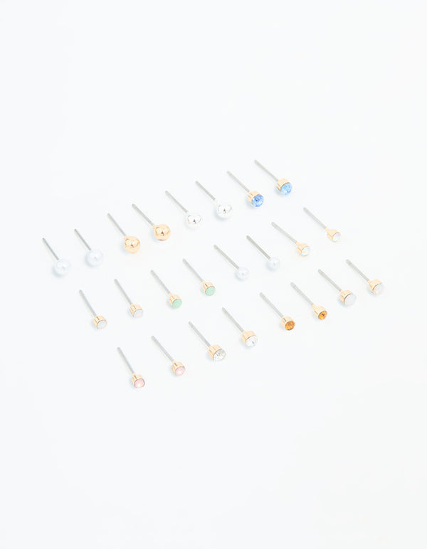 Gold Mixed Basic Small Stud Earrings 8-Pack