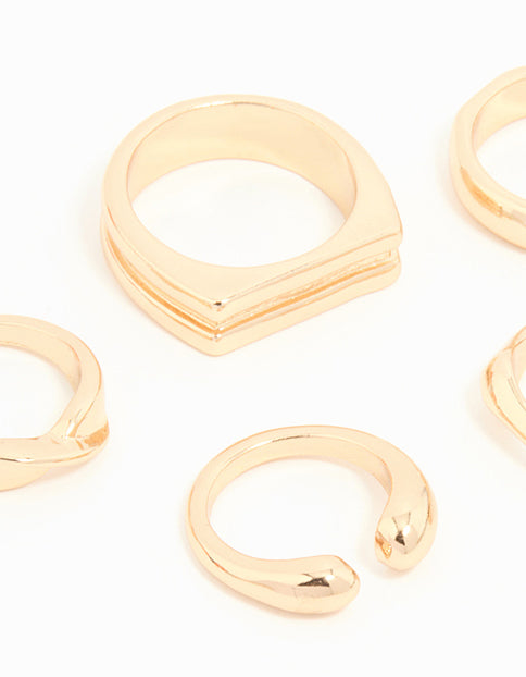 Gold Chunky Mixed Rings 8-Pack