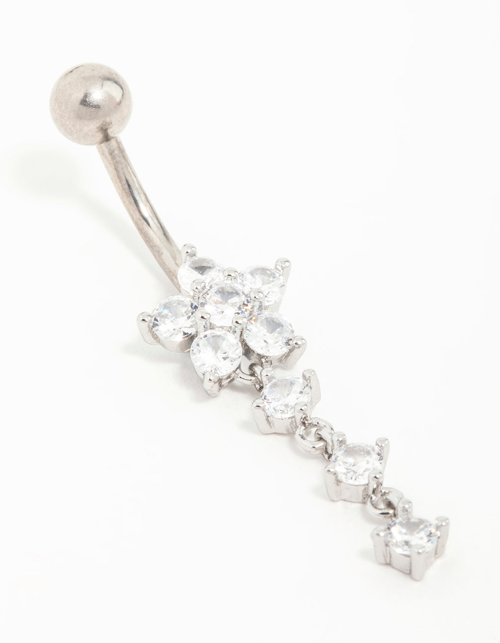 Titanium Butterfly Cubic Zirconia Drop Belly Bar
