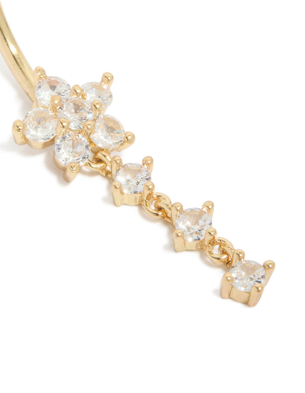 Titanium Flower Cubic Zirconia Drop Belly Bar