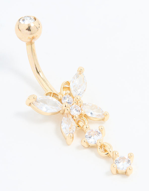 Gold Plated Titanium Cubic Zirconia Butterfly Belly Bar