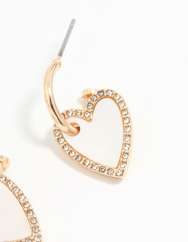 Gold Heart Drop Huggie Earrings