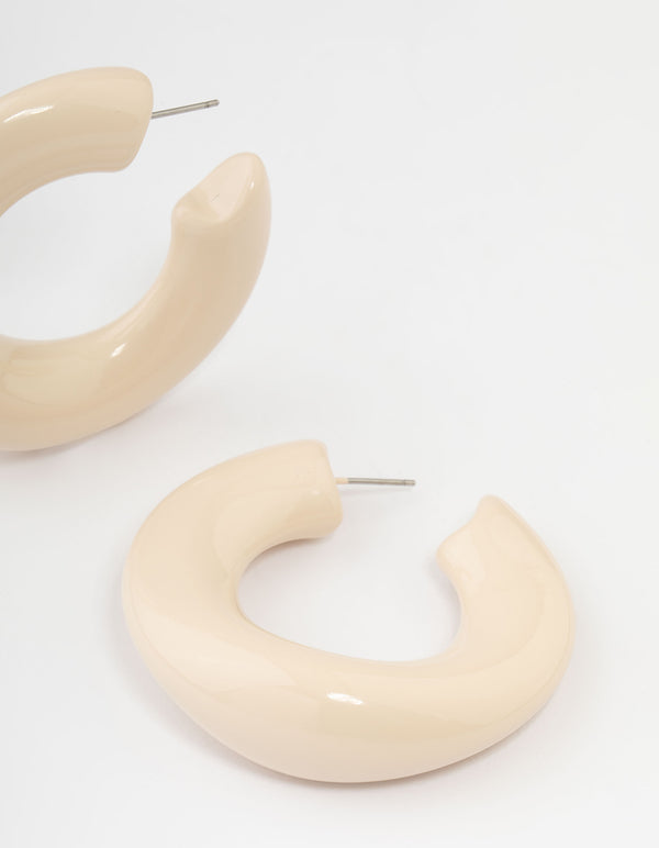 Cream Acrylic Organic Medium Hoop Earrings
