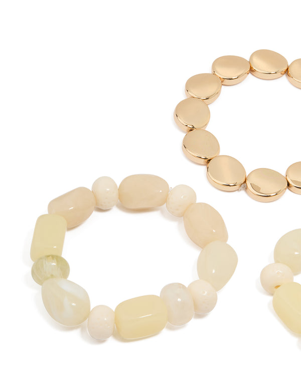 Gold & Acrylic Beaded Stretch Bracelets 3-Pack
