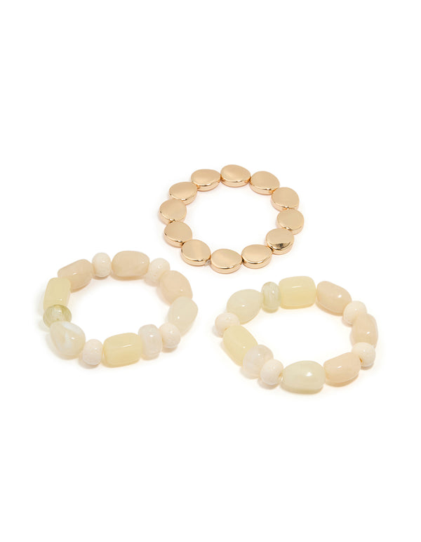 Gold & Acrylic Beaded Stretch Bracelets 3-Pack