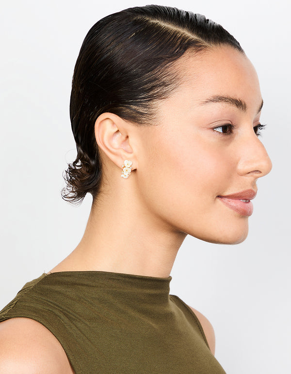 Gold Plated Pearlised Flower Hoop Earrings