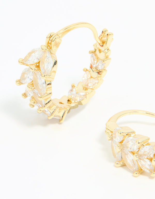 Gold Plated Cubic Zirconia Vine Hoop Earrings