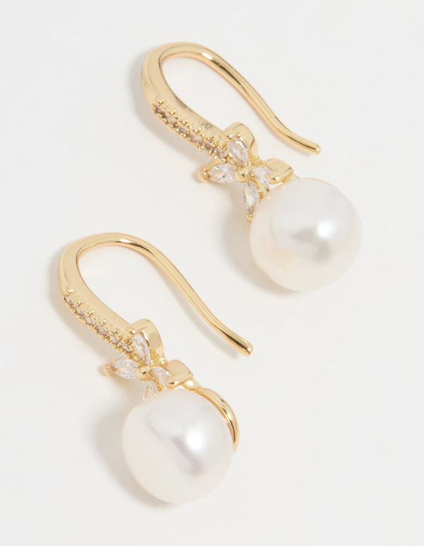 Gold Plated Pearl & Flower Hook Earrings