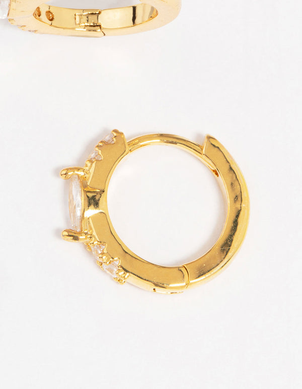Gold Plated Diamante Marquise Pave Huggie Earrings
