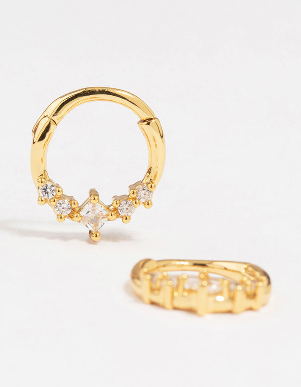Gold Plated Diamante Clicker Hoop Earrings
