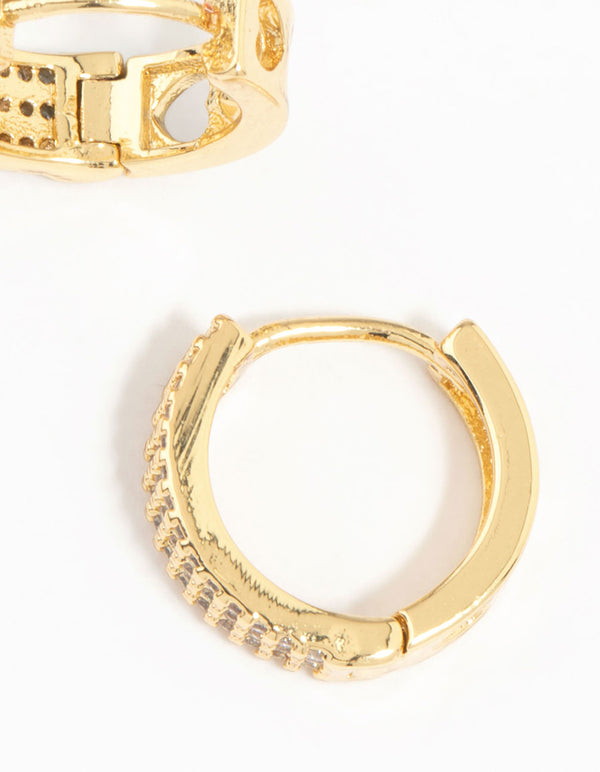 Gold Plated Diamante Pavé Trio Hoop Earrings