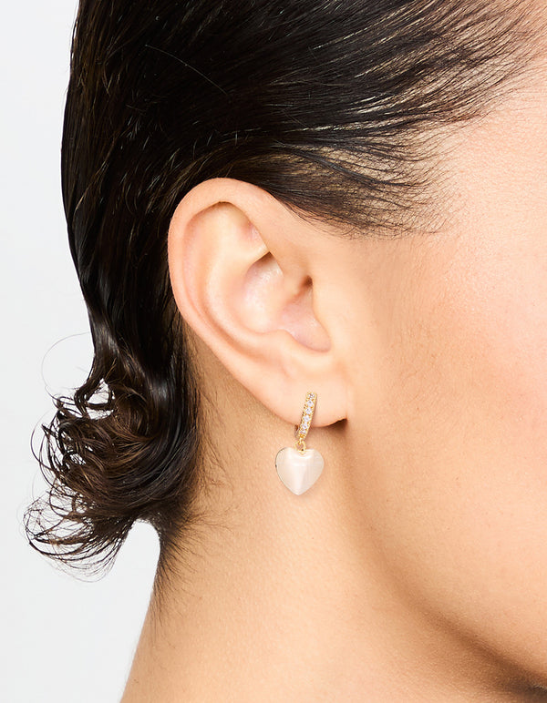 Gold Plated Diamante Heart Hoop Earrings