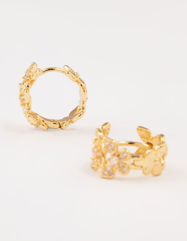 Gold Plated Cubic Zirconia Butterfly Huggie Earrings