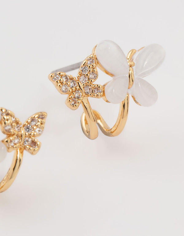 Gold Plated Cubic Zirconia Butterflies Mini Hoop Earrings
