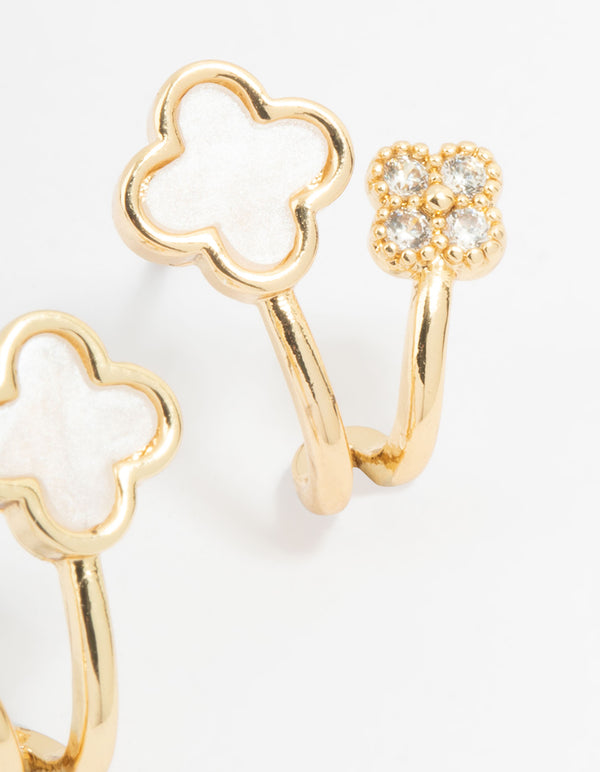 Gold Plated Cubic Zirconia Mini Flower Jacket Earrings