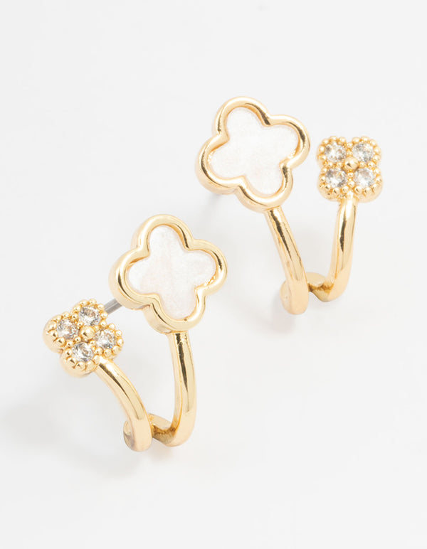 Gold Plated Cubic Zirconia Mini Flower Jacket Earrings