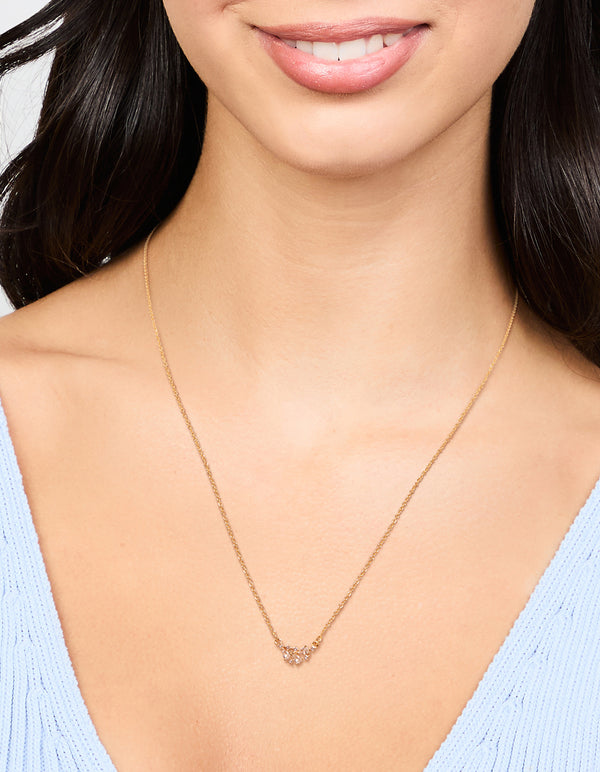 Gold Plated Cubic Zirconia Mini Pear Cluster Necklace