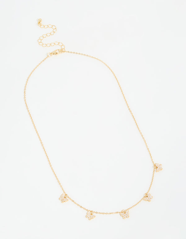 Gold Plated Diamante Butterfly Dainty Charm Necklace
