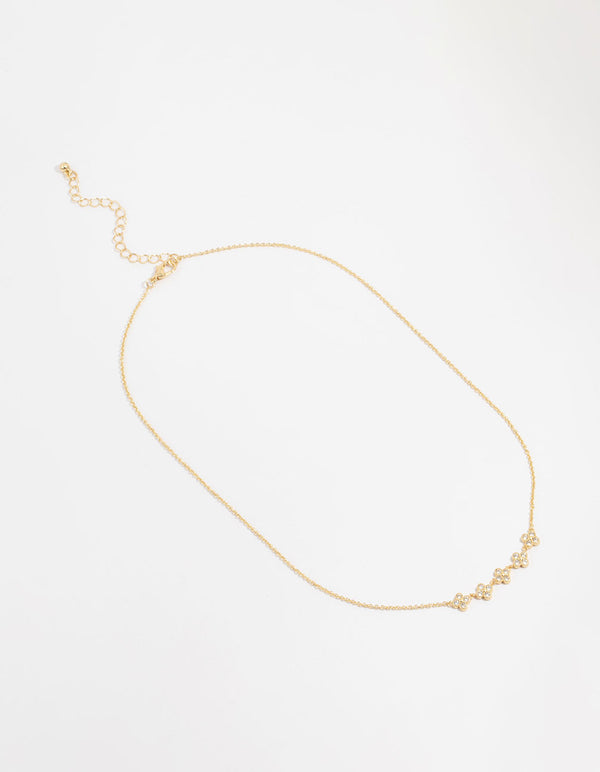 Gold Plated Cubic Zirconia Flower Necklace