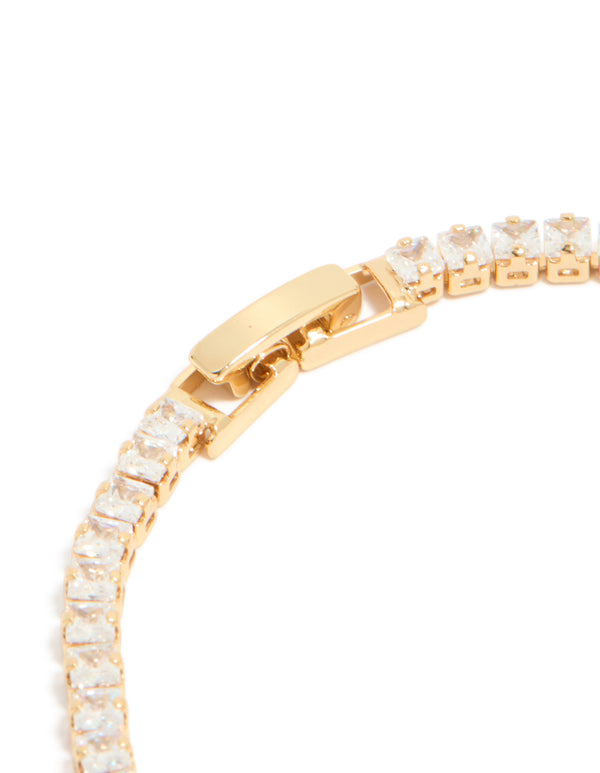 Gold Plated Cubic Zirconia Baguette Tennis Bracelet