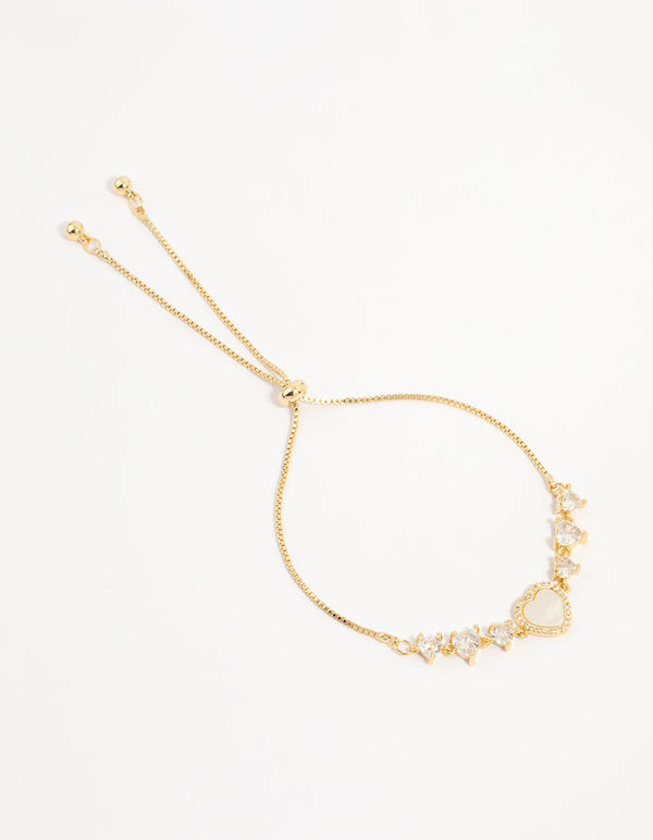 Gold Plated Mother Of Pearl & Mini Heart Toggle Bracelet