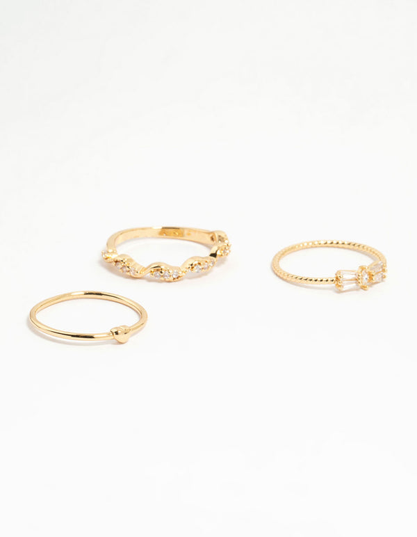 Gold Plated Bow & Mini Heart Stacking Rings 3-Pack